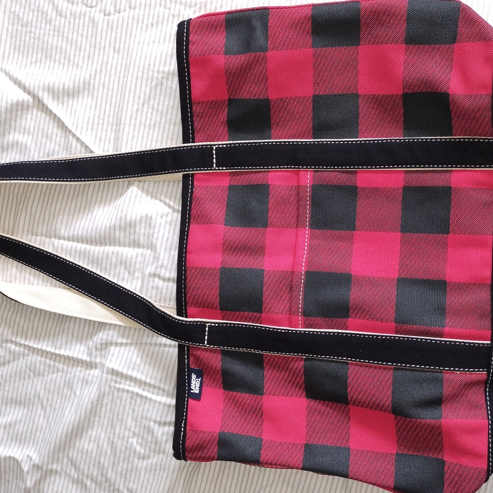 Lands' End Red and Black Buffalo Plaid Tote Bag NWOT